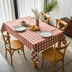 55"x100" red and white check holiday tablecloth wholesale