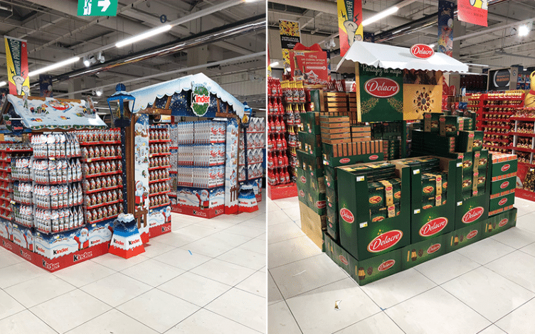 corrugated displays in supermarket