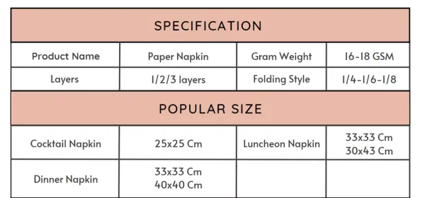 specification of paper napkins